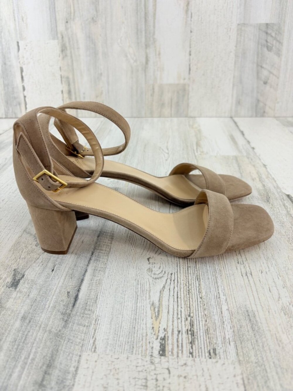 Ann Mashburn Anke Wrap Heel Sandals Womens Shoes 39 8.5 Tan Suede